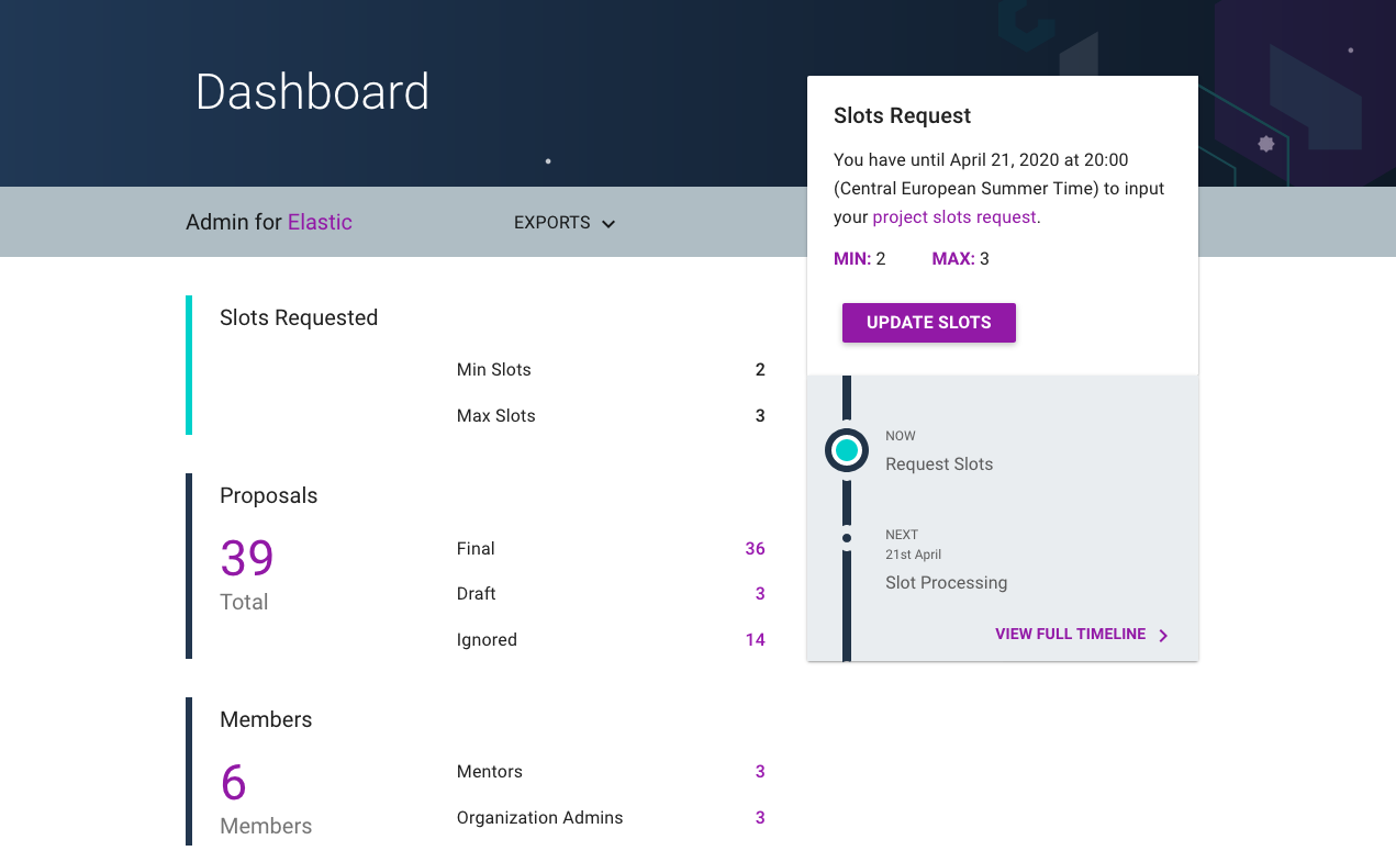 GSoC admin dashboard